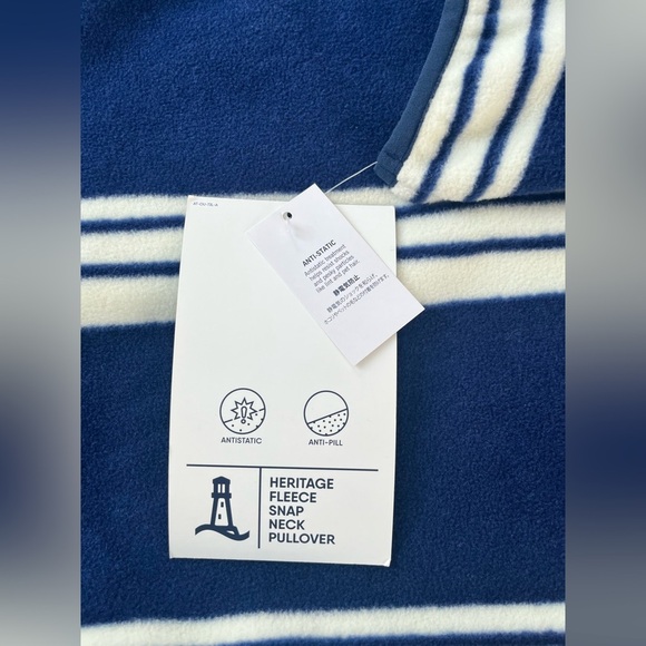 Land’s End Heritage Fleece Snap Neck Pullover Sz S Navy/Ivory Striped. NWT - Picture 6 of 13